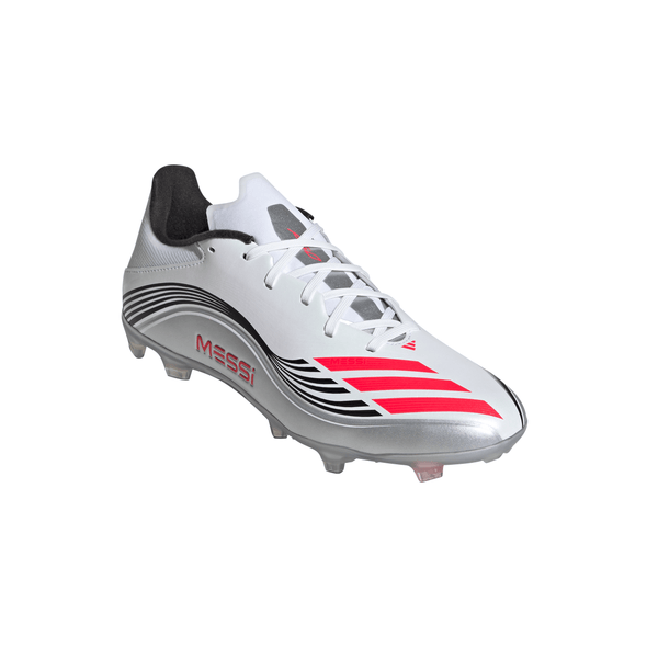 adidas Messi  F50 League FG Firm Ground Soccer Cleats-Cloud White / Lucid Red / Silver Metallic