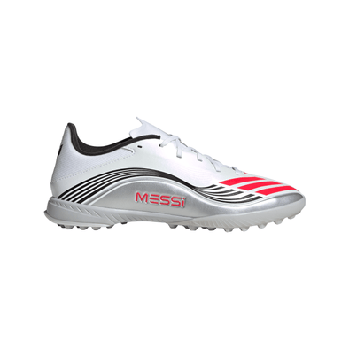 adidas F50 League Messi TF Turf Soccer Cleats-Cloud White / Lucid Red / Silver Metallic