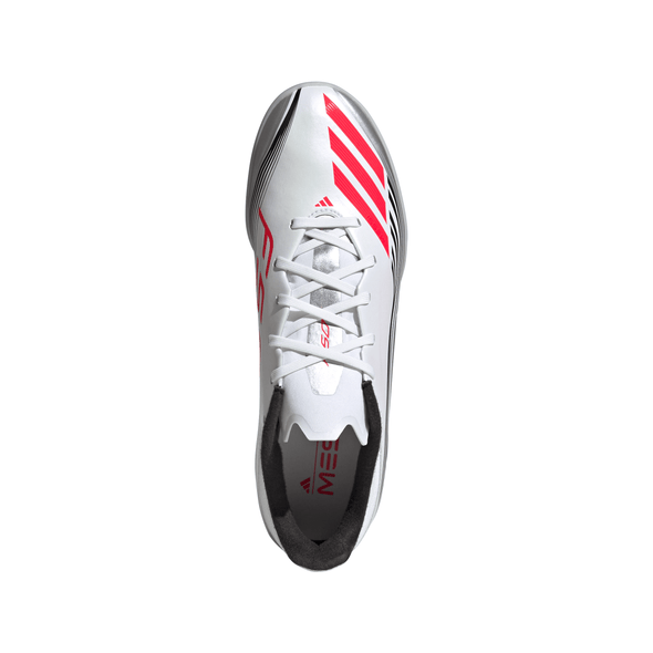 adidas F50 League Messi TF Turf Soccer Cleats-Cloud White / Lucid Red / Silver Metallic