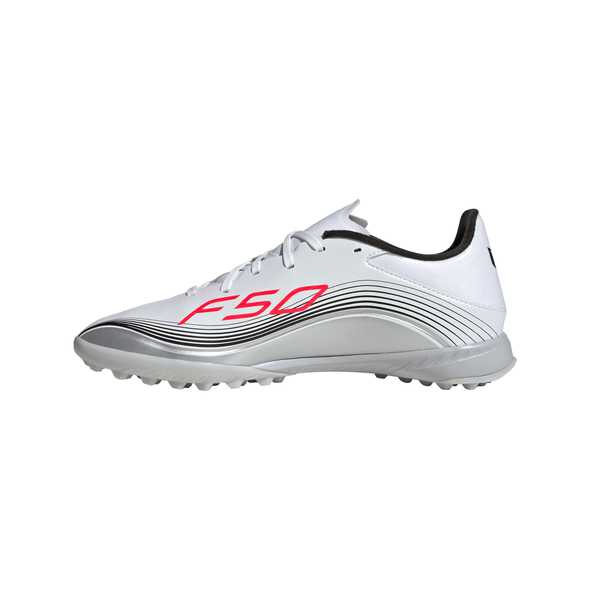 adidas F50 League Messi TF Turf Soccer Cleats-Cloud White / Lucid Red / Silver Metallic