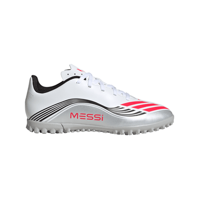 adidas F50 Messi Junior Club TF Turf Soccer Cleats-Cloud White / Lucid Red / Silver Metallic