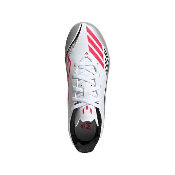 adidas F50 Messi Junior Club TF Turf Soccer Cleats-Cloud White / Lucid Red / Silver Metallic