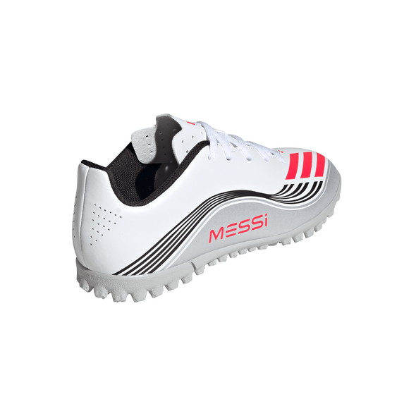 adidas F50 Messi Junior Club TF Turf Soccer Cleats-Cloud White / Lucid Red / Silver Metallic
