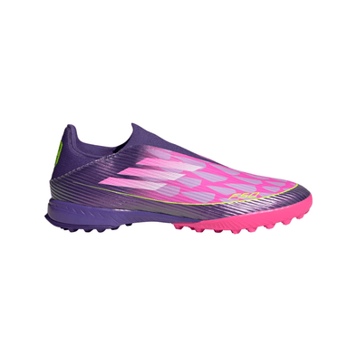adidas F50 League Laceless Lamine Yamal TF Turf Soccer Cleats- Purple / Cloud White / Lucid Lemon