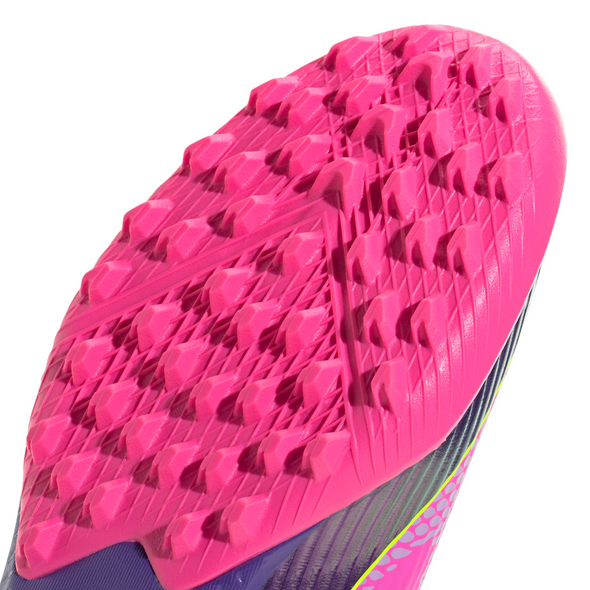 adidas F50 League Laceless Lamine Yamal TF Turf Soccer Cleats- Purple / Cloud White / Lucid Lemon