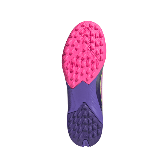 adidas F50 League Laceless Lamine Yamal Kids TF Turf Soccer Cleats- Purple / Cloud White / Lucid Lemon
