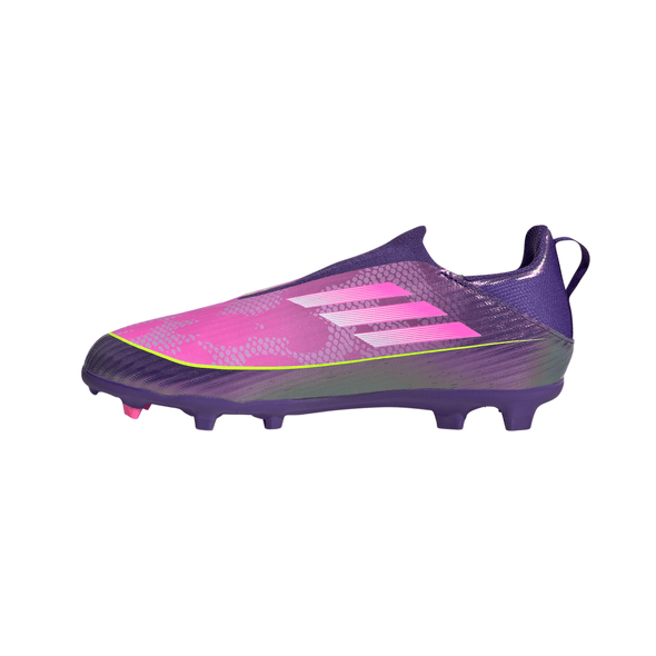 adidas F50 League Laceless Lamine Yamal Kids FG Firm Ground Soccer Cleats- Purple / Cloud White / Lucid Lemon
