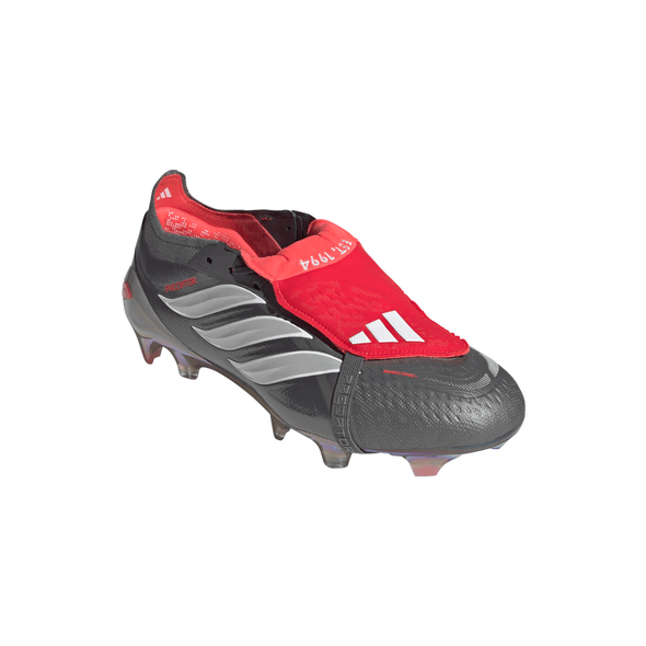 adidas Predator Elite FoldTongue FT FG Firm Ground Soccer Cleats- Iron Metallic / Cloud White / Lucid Red