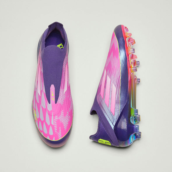 adidas F50 Elite Lamine Yamal Laceless FG Firm Ground Soccer Cleats- Purple / Cloud White / Lucid Lemon