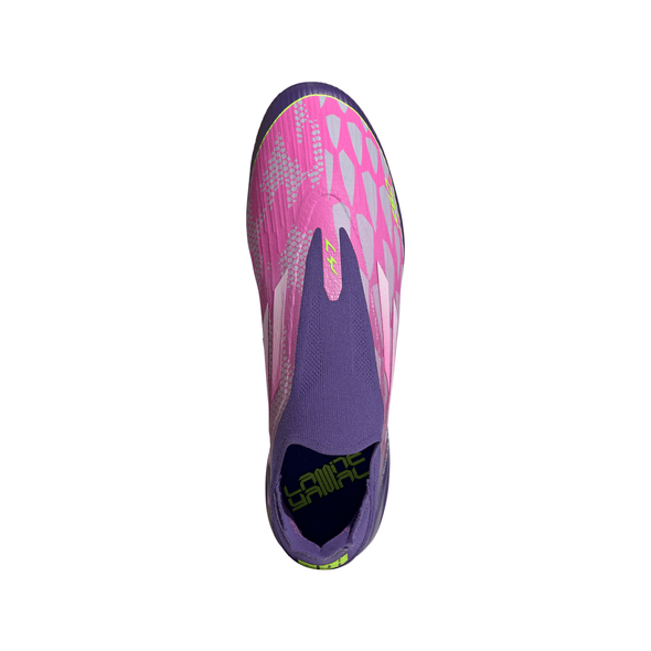 adidas F50 Elite Lamine Yamal Laceless FG Firm Ground Soccer Cleats- Purple / Cloud White / Lucid Lemon