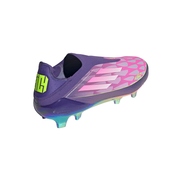 adidas F50 Elite Lamine Yamal Laceless FG Firm Ground Soccer Cleats- Purple / Cloud White / Lucid Lemon