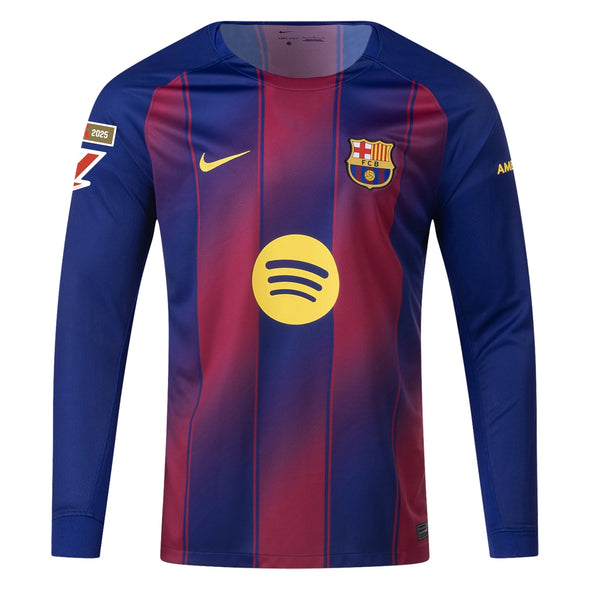 Men's Replica Nike Raphinha Barcelona Long Sleeve Home Jersey 25/26