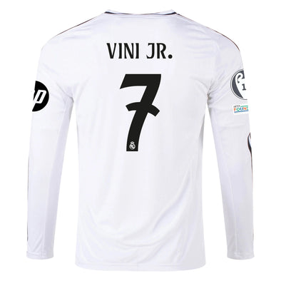 Men's Replica adidas Vini Jr. Real Madrid Long Sleeve Home Jersey 24/25 - UCL