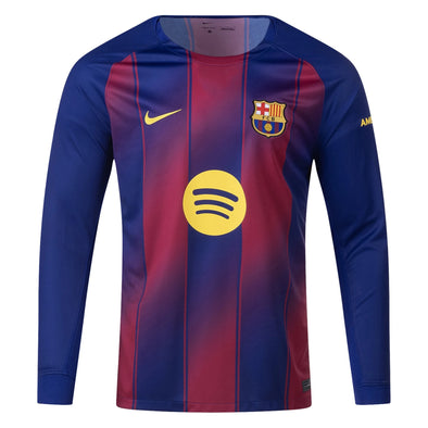 Men's Replica Nike Barcelona Long Sleeve Home Jersey 25/26