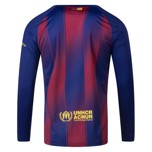 Men's Replica Nike Barcelona Long Sleeve Home Jersey 25/26