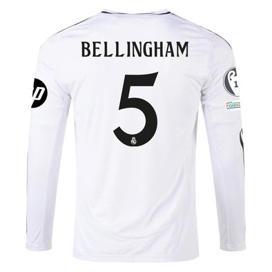 Men's Replica adidas Bellingham Real Madrid Long Sleeve Home Jersey 24/25 - UCL