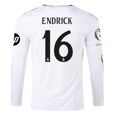 Men's Replica adidas Endrick Real Madrid Long Sleeve Home Jersey 24/25 - UCL