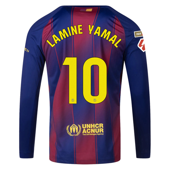 Men's Replica Nike Lamine Yamal Barcelona Long Sleeve Home Jersey 25/26