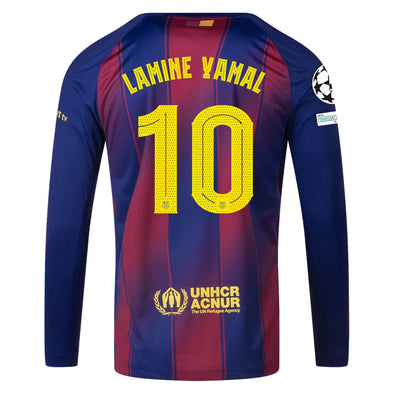 Men's Replica Nike Lamine Yamal Barcelona Long Sleeve Home Jersey 25/26 - UCL