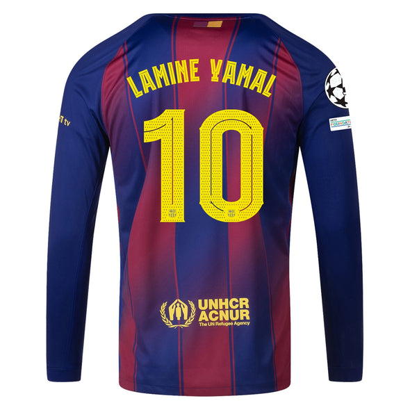 Men's Replica Nike Lamine Yamal Barcelona Long Sleeve Home Jersey 25/26 - UCL