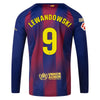 Men's Replica Nike Lewandowski Barcelona Long Sleeve Home Jersey 25/26