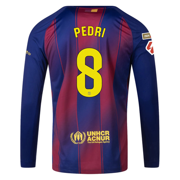 Men's Replica Nike Pedri Barcelona Long Sleeve Home Jersey 25/26