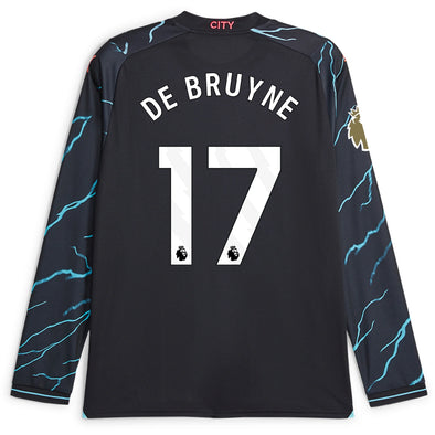 Men's Replica Puma De Bruyne Manchester City Long Sleeve Third Jersey 23/24
