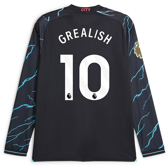 Men's Replica Puma Grealish Manchester City Long Sleeve Third Jersey 23/24