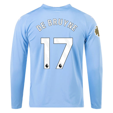 Men's Replica Puma De Bruyne Manchester City Long Sleeve Home Jersey 23/24