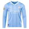 Men's Replica Puma Grealish Manchester City Long Sleeve Home Jersey 23/24