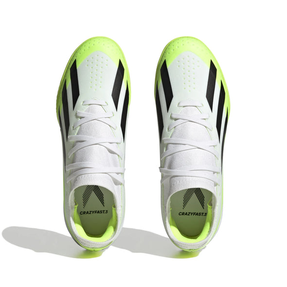 adidas X CrazyFast.3 TF Junior Turf Soccer Cleat - White/Core Black/Lucid Lemon