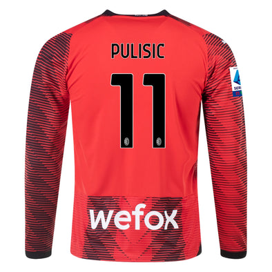 Men's Replica Puma AC Milan Pulisic Long Sleeve Home Jersey 23/24