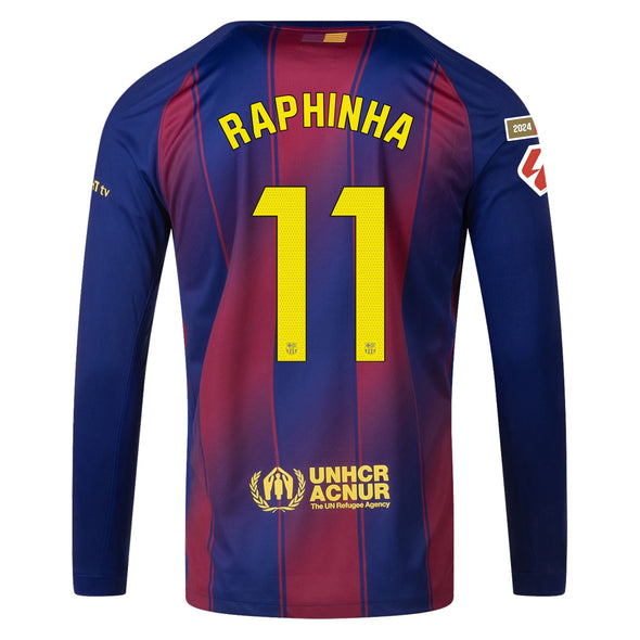 Men's Replica Nike Raphinha Barcelona Long Sleeve Home Jersey 25/26