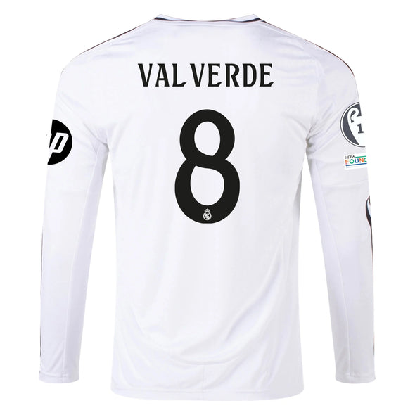 Men's Replica adidas Valverde Real Madrid Long Sleeve Home Jersey 24/25 - UCL