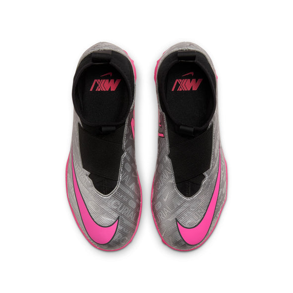 Nike Junior Zoom Mercurial Superfly 9 Academy TF Turf Soccer Shoes - MetallicSilver/HyperPink/Black/Volt