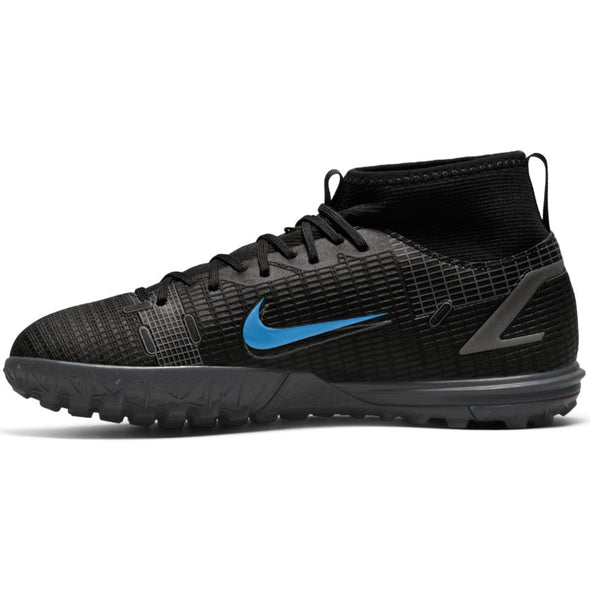 Nike Junior Mercurial Superfly 8 Academy TF Artificial Turf Soccer Shoe - Black/Black/IronGrey