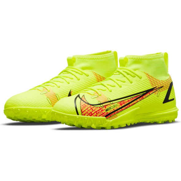 Nike Junior Mercurial Superfly 8 Academy TF Artificial Turf Soccer Shoe - Volt/Black/BrightCrimson