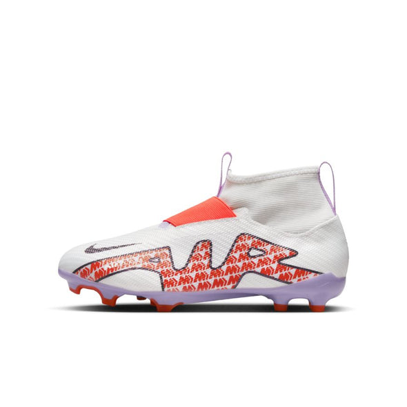 Nike Junior Air Zoom Mercurial Superfly 9 Pro FG Firm Ground Soccer Cleat - White/Off Noir/Coconut Milk/Bright Crimson