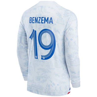 Men's Replica Nike Benzema France Long Sleeve Away Jersey 2022