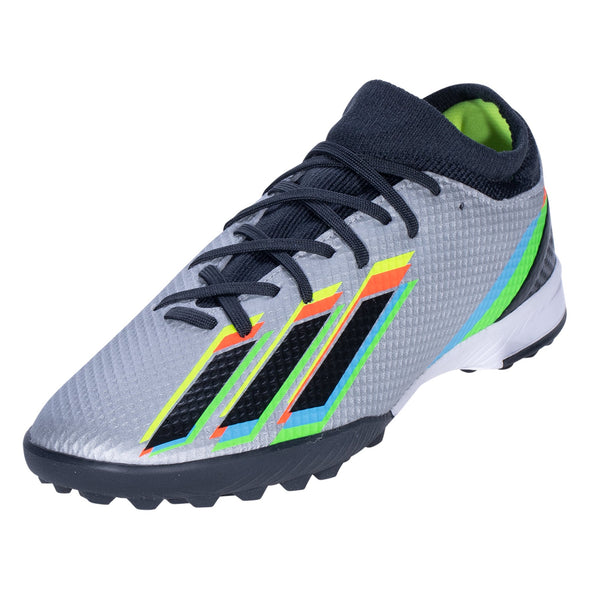 adidas X Speedportal.3 TF Junior Artificial Turf Soccer Shoe - Metallic Silver/Core Black/Solar Yellow