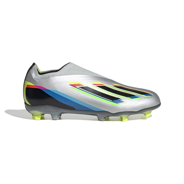 adidas X Speedportal+ FG Junior Firm Ground Soccer Cleat - Metallic Silver/Core Black/Solar Yellow