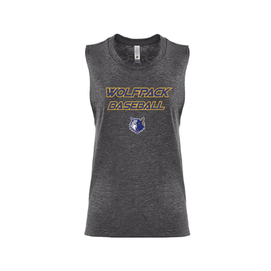 Wolfpack Baseball FAN Next Level Ladies Muscle Tank Charcoal