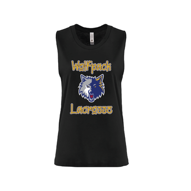 Wolfpack Lacrosse SUPPORTERS Next Level Ladies Muscle Tank Black