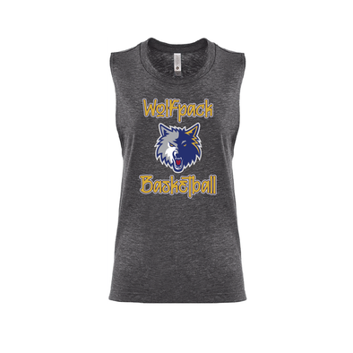 Wolfpack Basketball SUPPORTERS Next Level Ladies Muscle Tank Charcoal