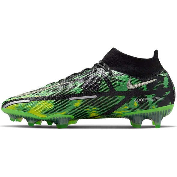 Nike Phantom GT2 Elite DF Shockwave FG Firm Ground Soccer Cleat Black/Metallic Platinum/Green Strike