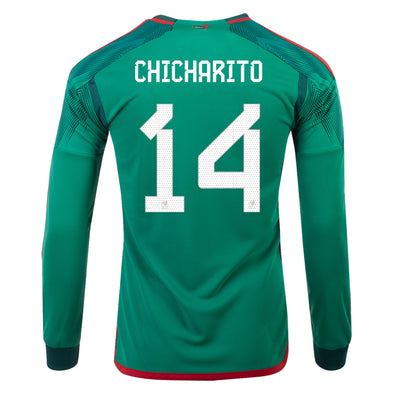 Men's Replica adidas Chicharito Mexico Long Sleeve Home Jersey 2022