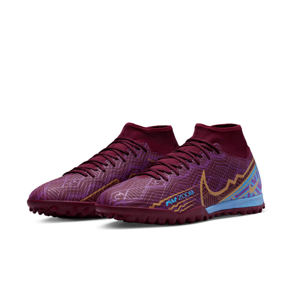 Nike Zoom Mercurial Superfly 9 KM Academy TF Turf Soccer Shoe - Dark Beetroot/Vivid Gold