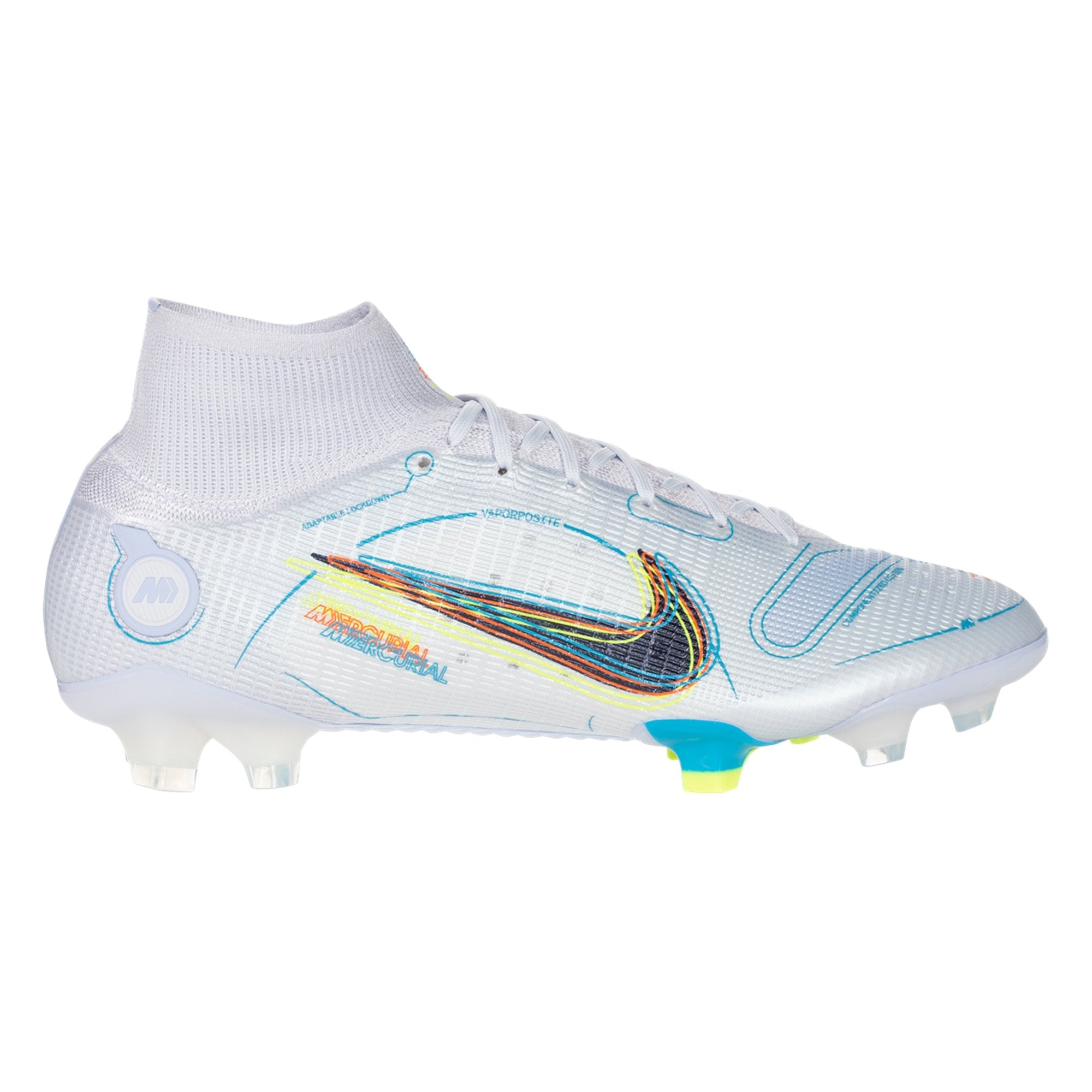 Nike Mercurial Superfly 8 FG Firm Ground Soccer Cleat - Grey/Blackened Blue/Light Marine/Laser Blue/Rush Orange/Volt DJ2839-054 – Soccer Zone USA