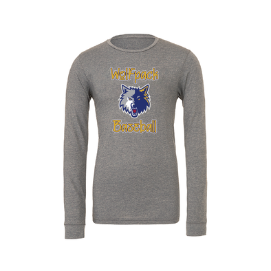 Wolfpack Baseball SUPPORTERS Bella + Canvas Long Sleeve Triblend T-Shirt Grey